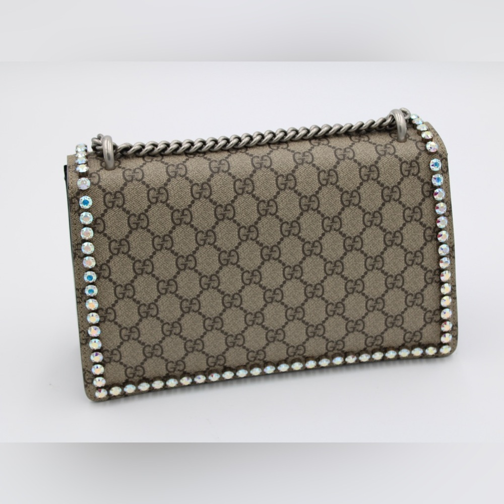 Gucci Beige and Black Monogram Crystal Dionysus Small Shoulder Bag - Picture 14 of 17